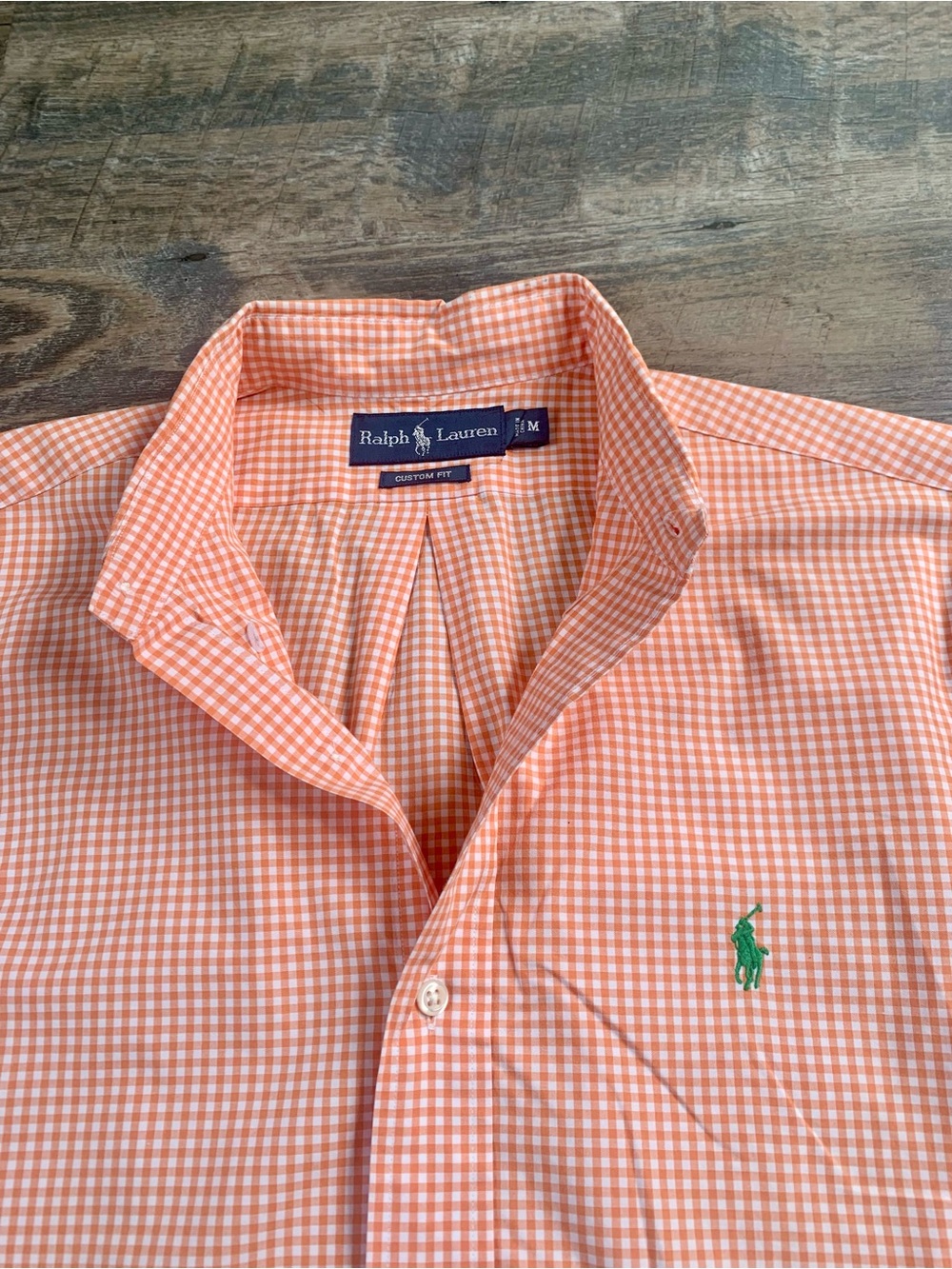 Ralph Lauren Orange Gingham Button-Down Shirt with Green Logo